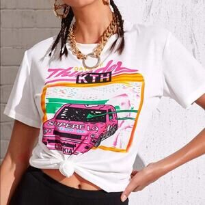 NEW SHEIN White Race Car Graphic Print Classic Relaxed Tee Shirt Top S 80s 90s